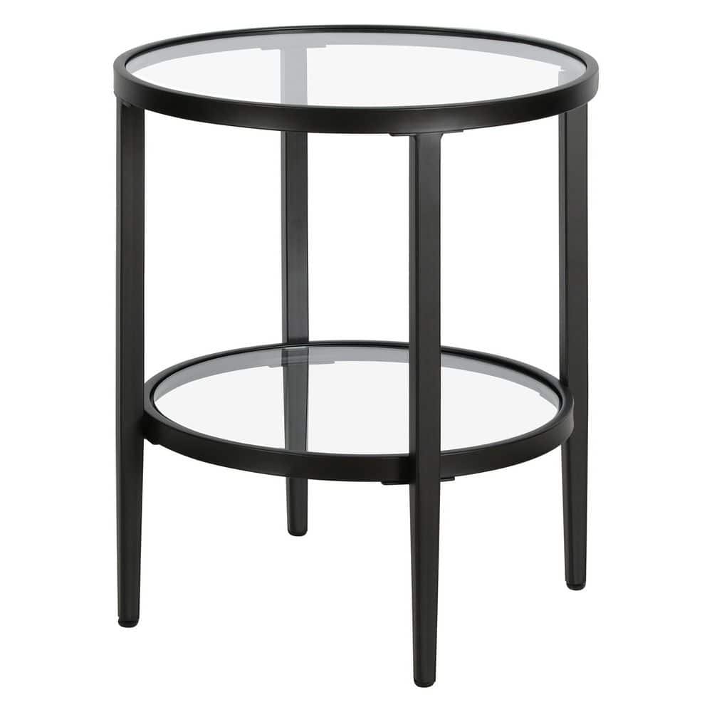 Blackened Bronze Round Metal and Glass Side Table