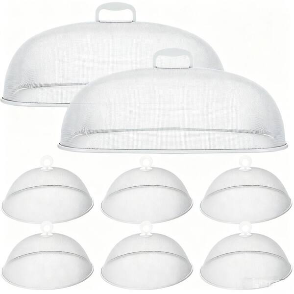 White Metal Mesh Food Cover Set Picnic Covers 8-Pieces Extra Large and Dome for Plates and Bowls