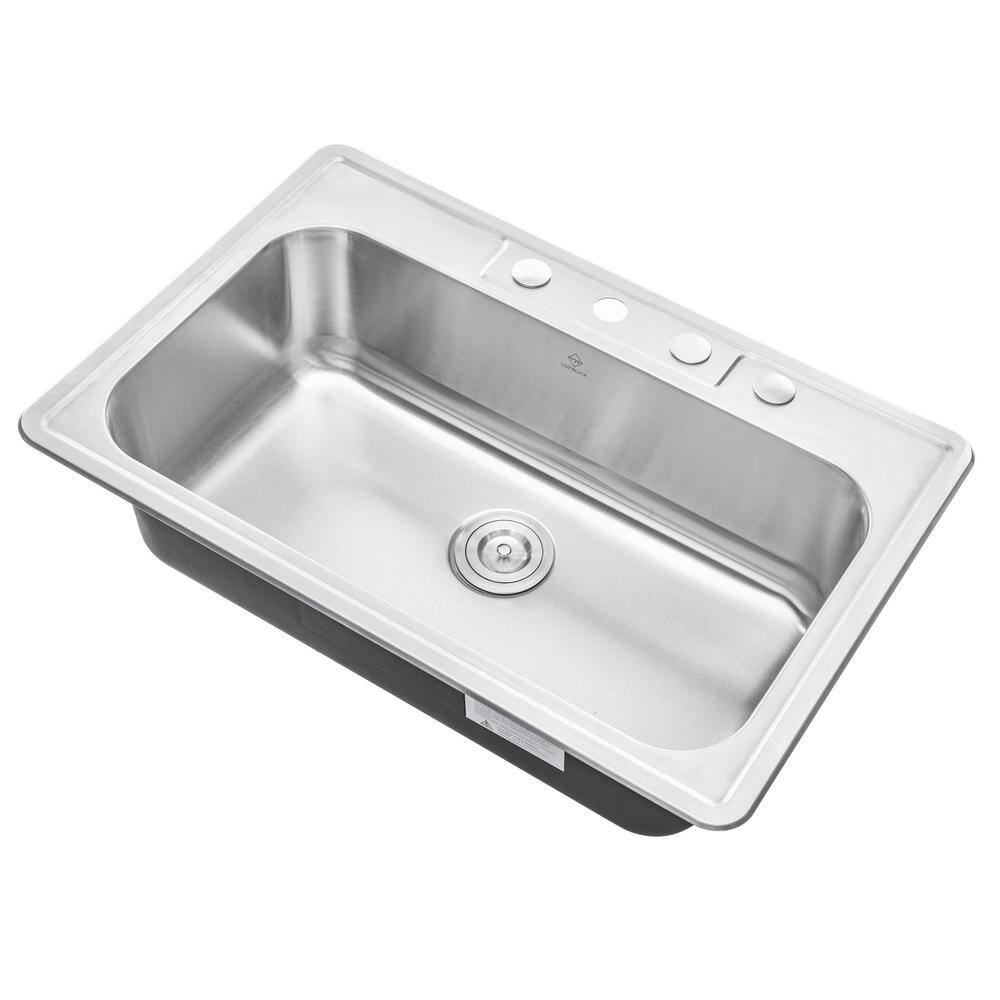 33'' Brushed Stainless Steel Single Bowl Drop-In Kitchen Sink