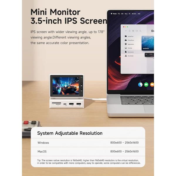 Mini Schermo USB IPS da 3,5 Pollici PC CPU Monitor Dati HDD, Monitor Dati Temperatura Display Pannello Sensore PC con Cavo Scheda Madre a 4 Pin per PC Custodia Computer