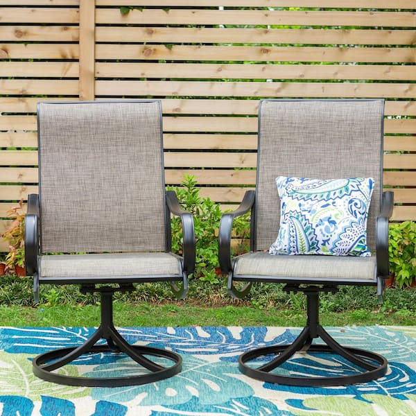 PHI VILLA Black Swivel Textile Metal Patio Outdoor Dining Chair (2-Pack)