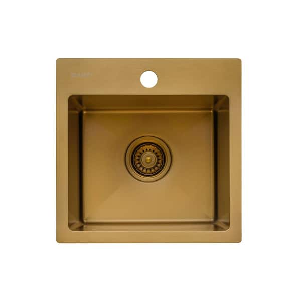 Terraza 15 in. Drop-in Topmount Square Single Bowl 16-Gauge Stainless Steel Bar Prep Kitchen Sink in Matte Gold