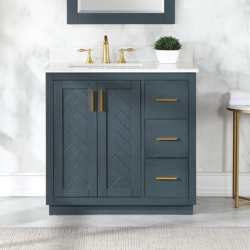 Gazsi 36 in. W x 22 in. D x 34 in. H Bath Vanity in Classic Blue with Grain White Composite Stone Top -  Altair, 543036-CB-GW-NM