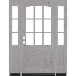 64 in. x 80 in. Knotty Alder Right-Hand/Inswing 1/2 Lite Clear Glass Grey Stain Wood Prehung Front Door with Sidelites