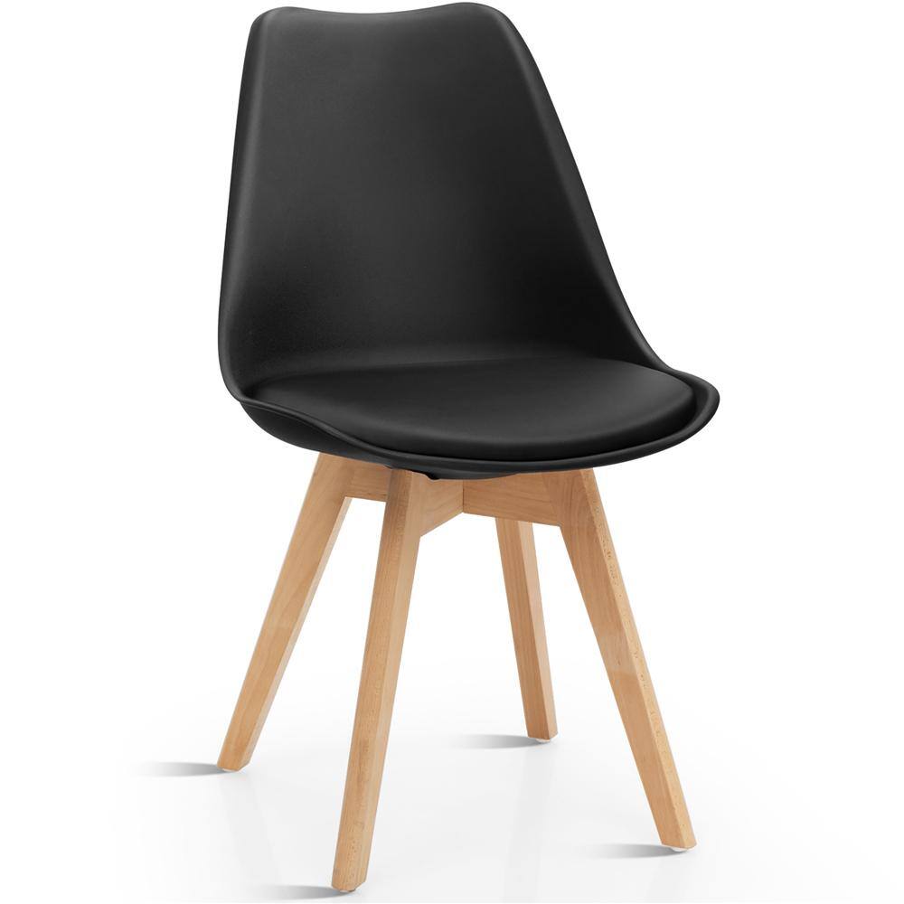 Set of 4 Black Upholstered Leather Side Chairs with Wood Legs