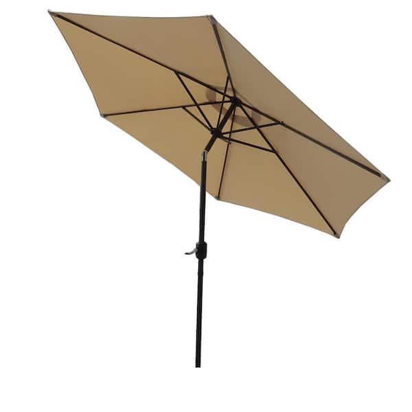 Kadehome 9 ft. Brown Pole Market Outdoor Patio Umbrella with Tilt and Crank in Beige