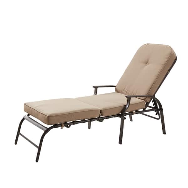 Unbranded Metal Outdoor Chaise Lounge Chair WIth Beige Cushion