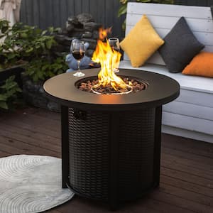 30 in. 40,000 BTU Round Steel Gas Outdoor Patio Fire Pit Table in Black with Rocks