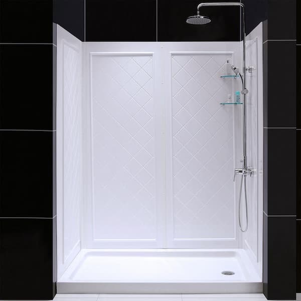 DreamLine SlimLine 60 in. x 30 in. Single Threshold Shower Pan Base in White Right Hand Drain with Back Walls
