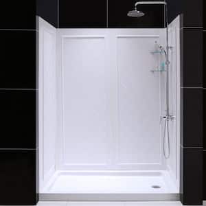 QWALL-5 36 in. x 60 in. x 76-3/4 in. Standard Fit Shower Kit in White with Shower Base and Back Wall