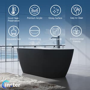 MUTE 59 in. Oval Acrylic Flatbottom Freestanding Soaking Non-Whirlpool Bathtub in Black Included Center Drain