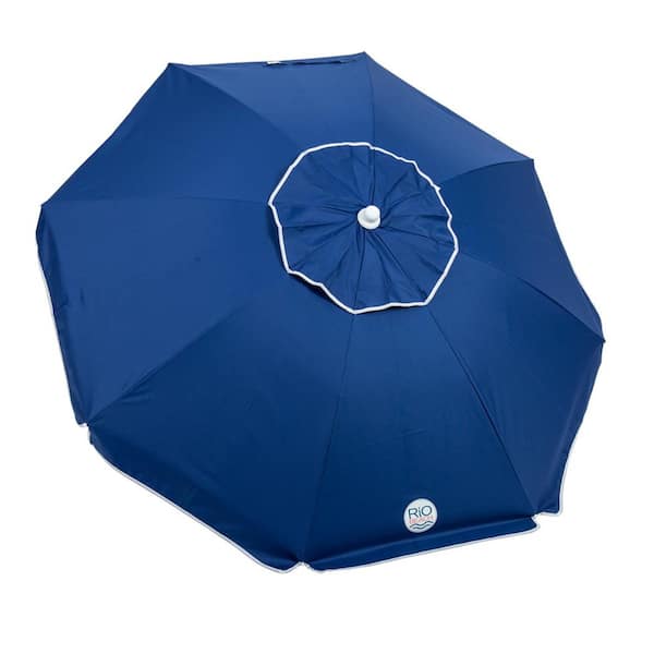 Rio 7 ft. Steel Tilt with integrated Sand Anchored Beach Umbrella in Blue