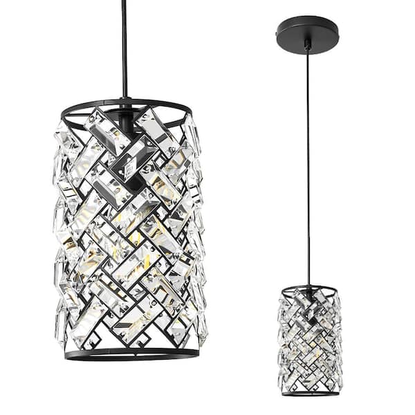 Modern Metal Luxury 1Light Black Pendant Light Crystal Shape Chandelier for Kitchen Island Bulb