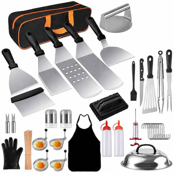 139 Piece Stainless Steel Griddle Accessories Kit Black Finish Flat Top Grill BBQ Spatula Set for Outdoor Use