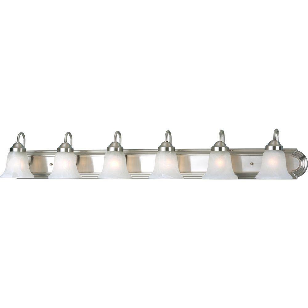 48" Brushed Nickel 6-Light Bath Vanity with Alabaster Glass