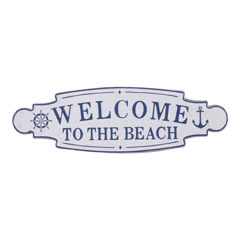 Blue Metal Nautical Welcome to the Beach Wall Sign
