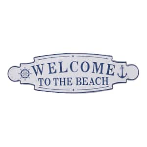 36 in. x  11 in. Metal Blue Welcome to the Beach Sign Wall Decor