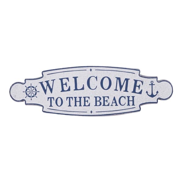 Litton Lane 36 in. x  11 in. Metal Blue Welcome to the Beach Sign Wall Decor