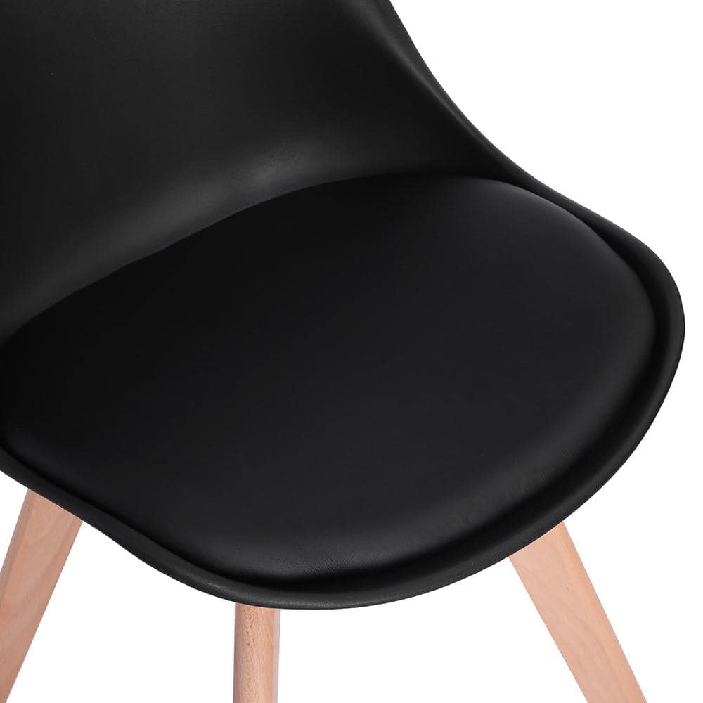 Set of 4 Black Upholstered Leather Side Chairs with Wood Legs