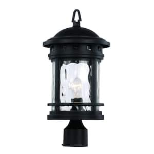 Boardwalk 18.5 in. 1-Light Black Outdoor Lamp Post Light Fixture with Water Glass