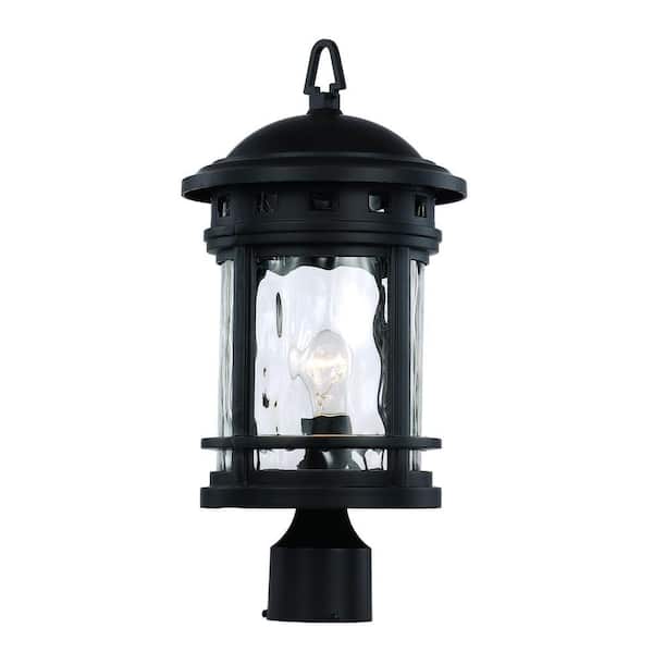 Bel Air Lighting Boardwalk 18.5 in. 1-Light Black Outdoor Lamp Post Light Fixture with Water Glass