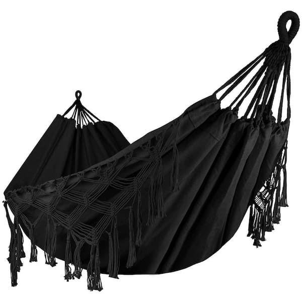 6.56 ft. Super Durable Fabric Double Hammock with Canvas, for Outdoor Camping Patio Balcony, Black