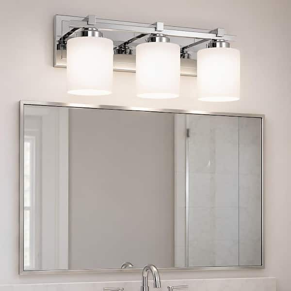 22 in. 3-Light Chrome Bathroom Vanity Light with Milk White Glass Shades for Mirror