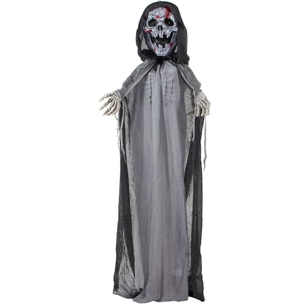 Haunted Hill Farm 6 ft. Crab the Animated Skeleton Reaper with Moving Rib Cage, Indoor/Covered Outdoor Halloween Decoration