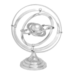 15 in. Silver Aluminum Compass Armillary Decorative Globe