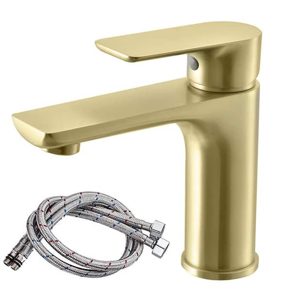 Single Handle Single Hole Bathroom Faucet with Spot Resistant in Brushed Gold