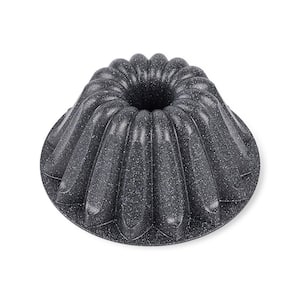 Baking Pan 2-Layer Nonstick Gray Marble Coating, Aluminum Fluted Fountain Crown Cake Pan, Oven Safe 450°F.