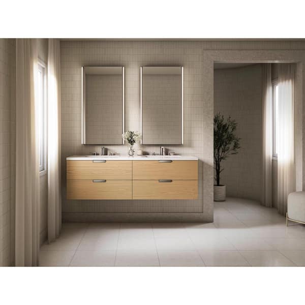 Maxstow 60 in. Wall-Hung Bathroom Vanity Cabinet with Sink and Quartz Top in Light Oak