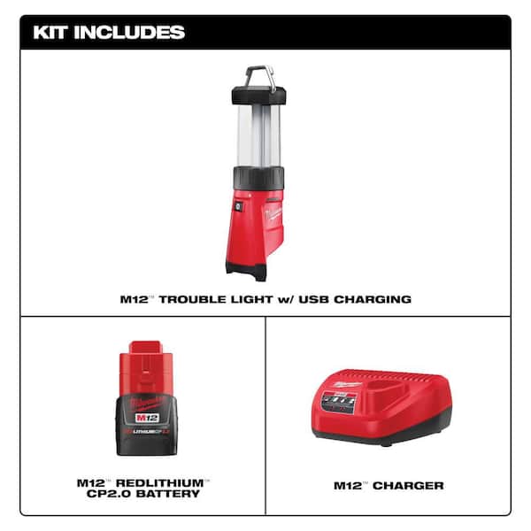 M12 12-Volt 400 Lumens Lithium-Ion Cordless LED Lantern/Trouble Light with 2. 0Ah and Charger Starter Kit