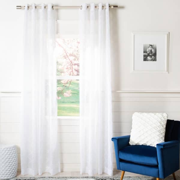 SAFAVIEH White Geometric Grommet Sheer Curtain - 52 in. W x 84 in. L