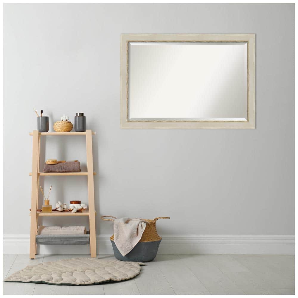 Silver Rectangular Wood Bathroom Vanity Mirror