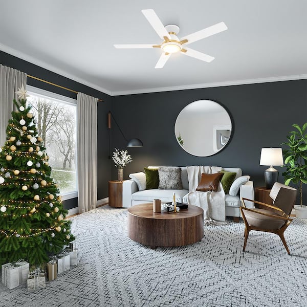 Essex 52 in. Integrated LED Indoor/Outdoor White Smart Ceiling Fan with Light and Remote, Works w/Alexa/Google Home