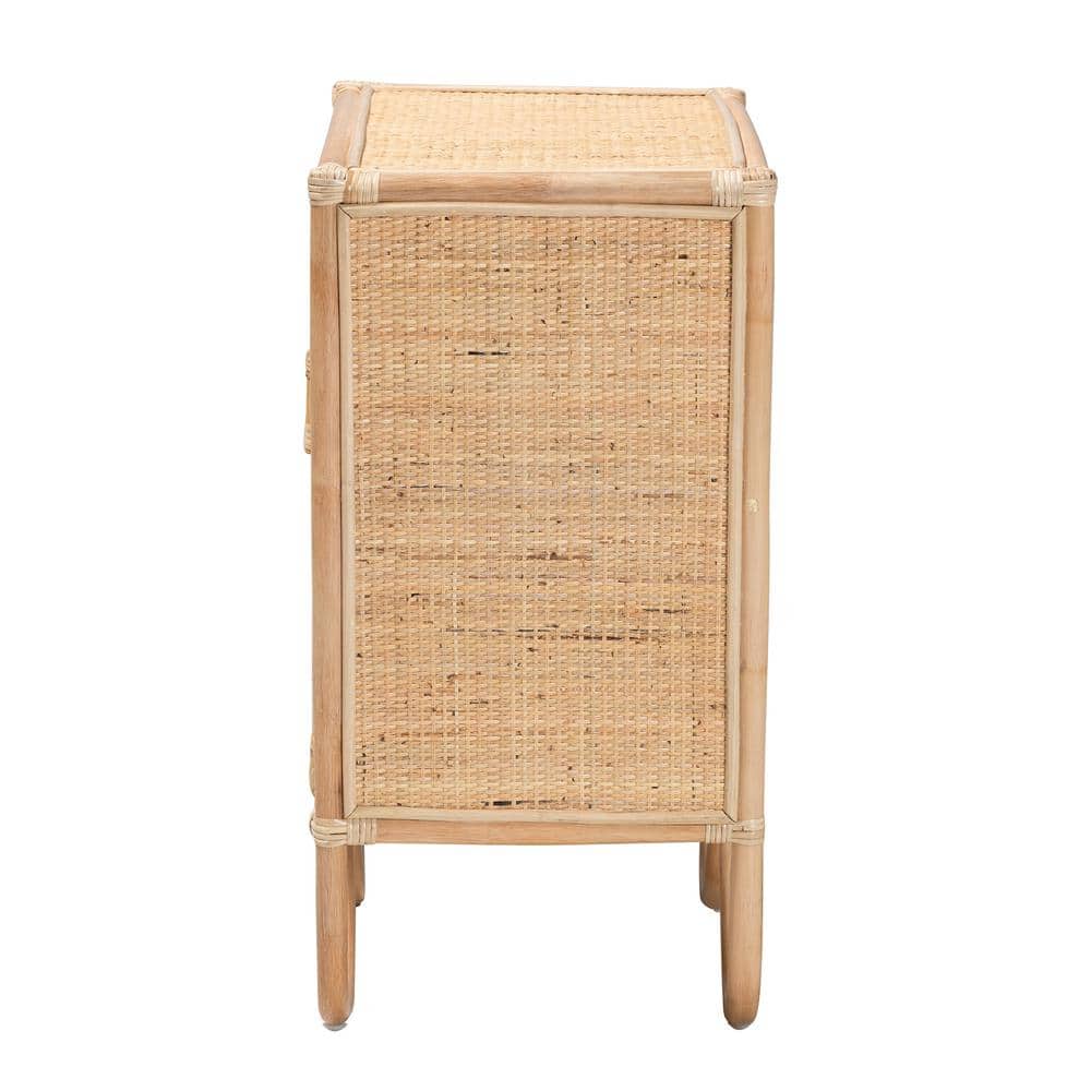 Acelin Natural Brown Rattan Bohemian Nightstand with Curved Legs