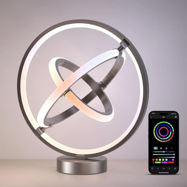 Lepro TB1 12.8 in. Silver AI Smart Table Lamp APP Control RGBIC LED Lamp with Adjustable Rings Alexa & Google Assistant Enable