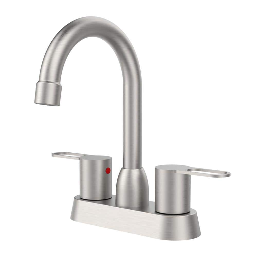 Brushed Nickel High Arc Double Handle Bathroom Faucet