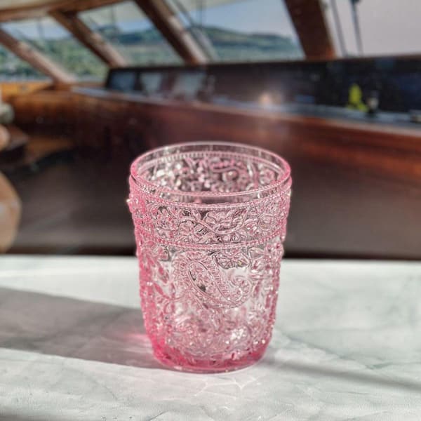 SANFANGIE 13 oz. Acrylic Pink Drinking Glasses(Set of 4) HD-DW83-E