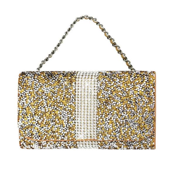 REIKO Medium Rhinestone Pouch in Gold