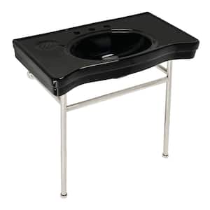 Bristol Ceramic Console Sink Black Basin with Stainless Stell Leg in Polished Nickel