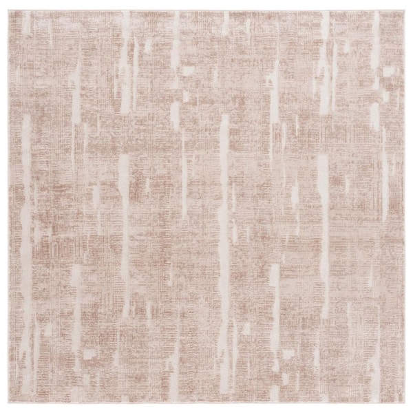 SAFAVIEH Whisper 7 ft. x 7 ft. Beige/Light Beige Distressed Striped Square Area Rug