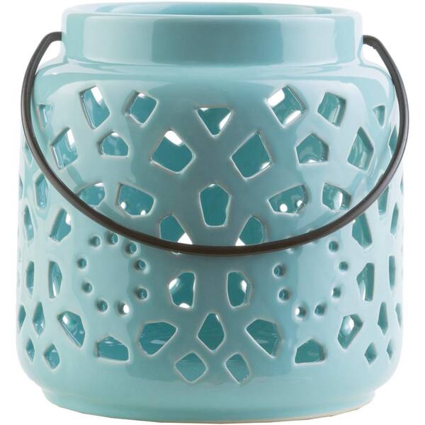 Artistic Weavers Kimba 6.5 in. Aqua Ceramic Lantern