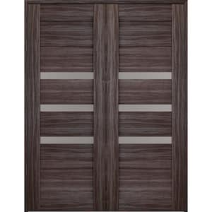 Dora 48 in. x 80 in. Both Active 3-Lite Frosted Glass Gray Oak Finished Wood Composite Double Prehung French Door