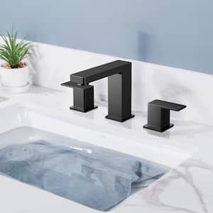 8 in. Widespread Double-Handle Bathroom Faucet with Pop-Up Drain 3-Hole Vanity Sink Faucet Spout in Matte Black
