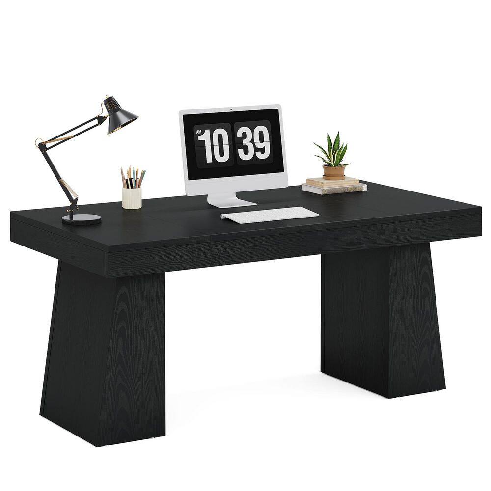 Moronia 55 in. Rectangle Black Engineered Wood Executive Desk, Computer Office Table