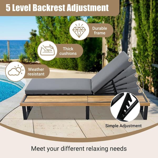 A-3 Metal Outdoor Chaise Lounge Chair with Adjustable Backrest, Patio