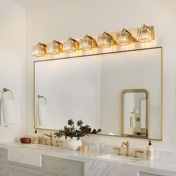 Orillia 51.2 in. 7-Light Gold Bathroom Vanity Light with Crystal Shades