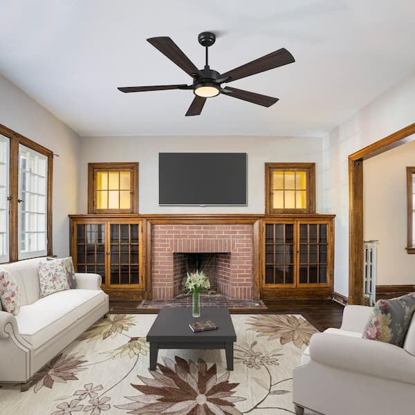 Apex 56 in. Dimmable LED Indoor/Outdoor Black Smart Ceiling Fan, with Light and Remote, Works w/Alexa/Google Home